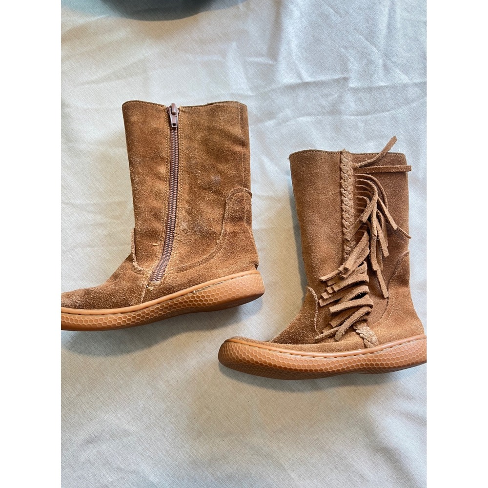 Livie & Luca Kids Tan Suede Fringe Mid-Calf Boots Side Zip Size 9 Brown Boho